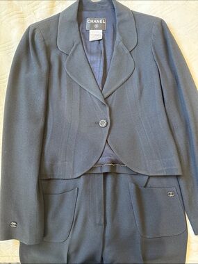 CHANEL Navy Blue Jacket and Pants set